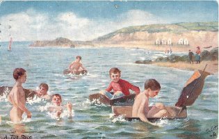 British postcard, A Tub Race