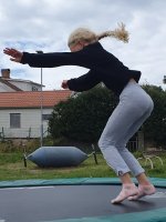 Swedish girl on trampoline