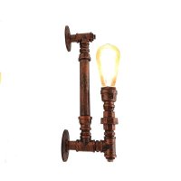 "Rustic Red Steel Pipe Wall Lamp: A Vintage Industrial Masterpiece"